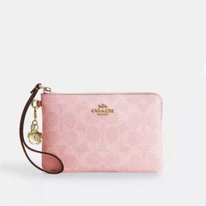 NWT Coach Pink Signature Leather Wristlet with Gold Charm Included (from 2026)